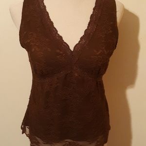 Brown V Neck Lace Top